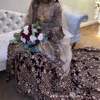 Maroon and Gold Bridal Lengha